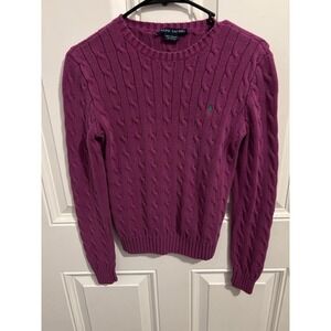 Ralph Lauren Womens Cable-Knit Sweater Size S Fuchsia Purple Pink Long Sleeve